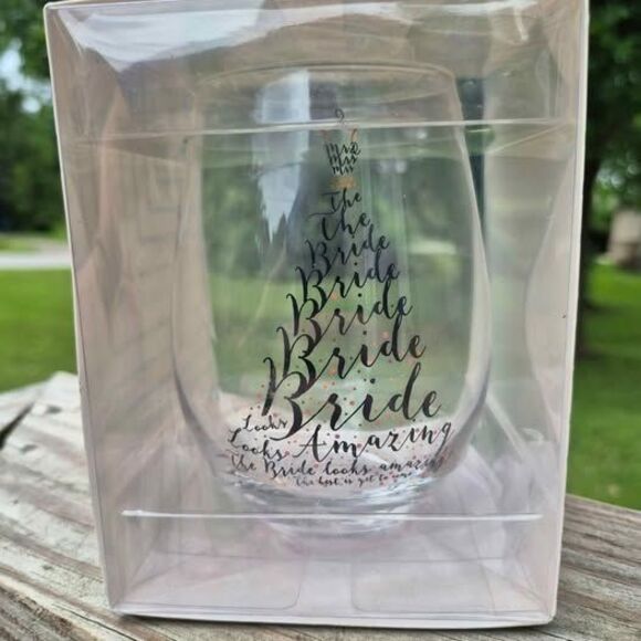 Prima Design 'Bride' Stemless 18oz Wine Glass - New - Picture 1 of 3
